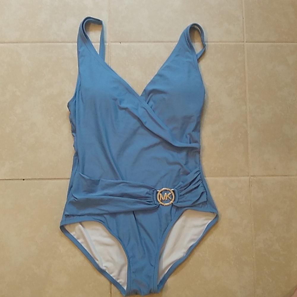 Blue one piece bathing suit